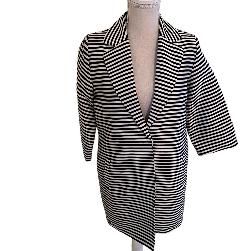 Luii Black and White Texture Ottoman Stripe Long Blazer S